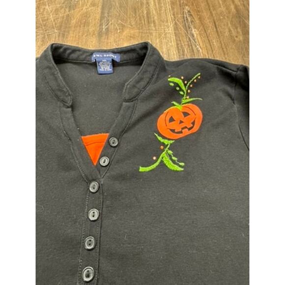 3/4 Sleeve  Black Pumpkin Deco Shirt, Halloween, Vintage, Size XXL, 27.5 x 23 - Picture 4 of 8